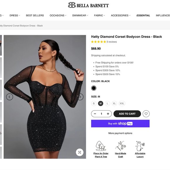Bella Barnett - Hatty Diamond Corset Bodycon Dress - Black - Size M - Picture 3 of 7